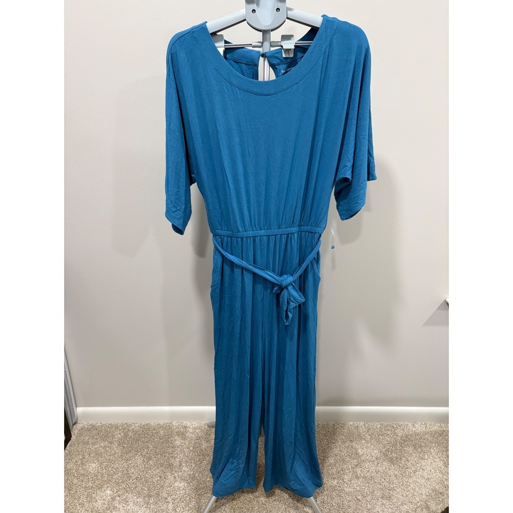 NWOT Soft Surroundings Wide Leg Kimono Dolman Short Sleeve Tie Waist Jumpsuit Sm